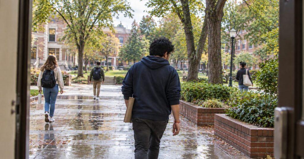 F-1 status: international students walking on a US university campus