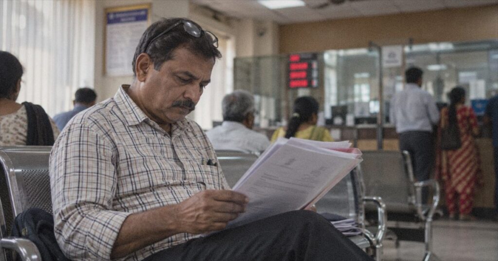 TCS on education remittance 2026: a parent at an Indian bank paying university fees abroad