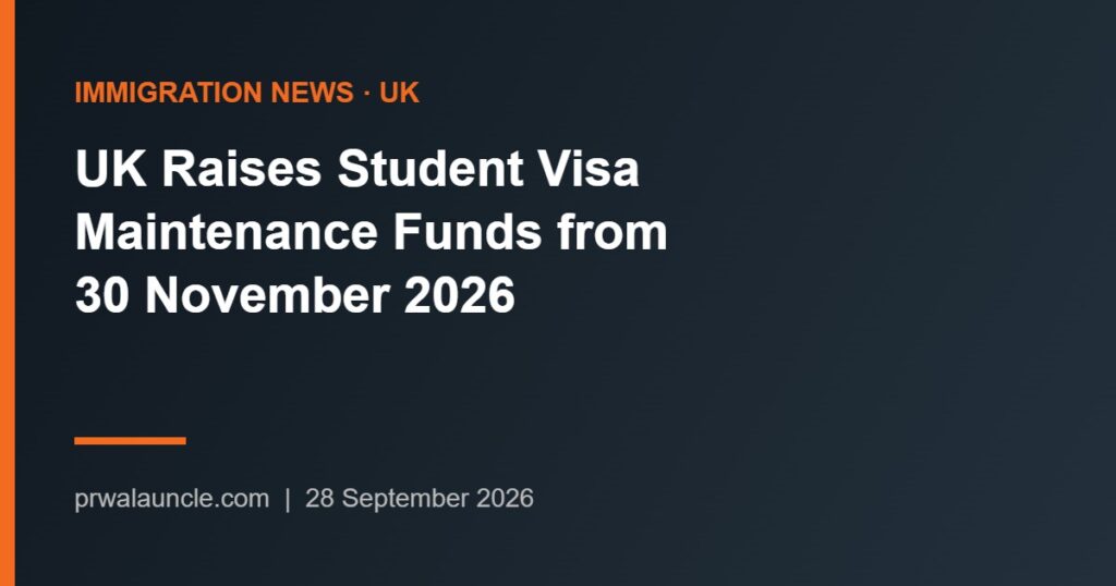 UK Raises Student Visa Maintenance Funds from 30 November 2026